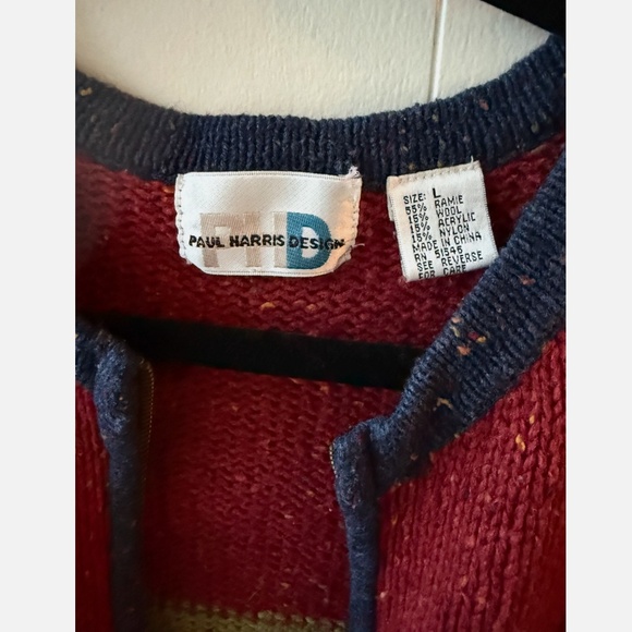 Vintage 90s Grunge Paul Harris Striped Wool Blend Cardigan with Zipper - Picture 4 of 4